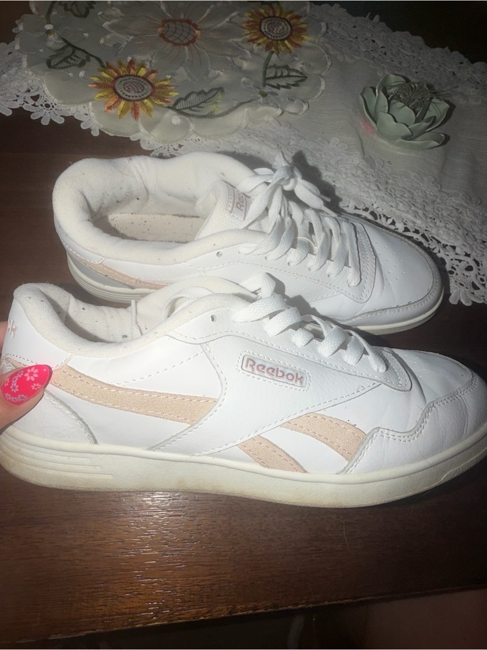 Reebok White Sneakers with Pale Pink Accents